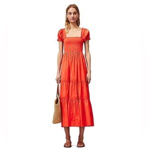 Tory Burch Smocked Midi Dress (Size Large)